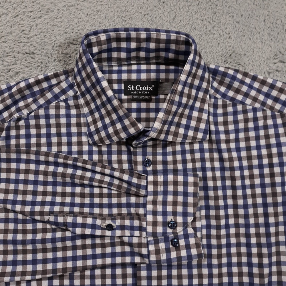 St. Croix Contemporary Shirt Mens Size Medium Made In‎ Italy Stretch Performance